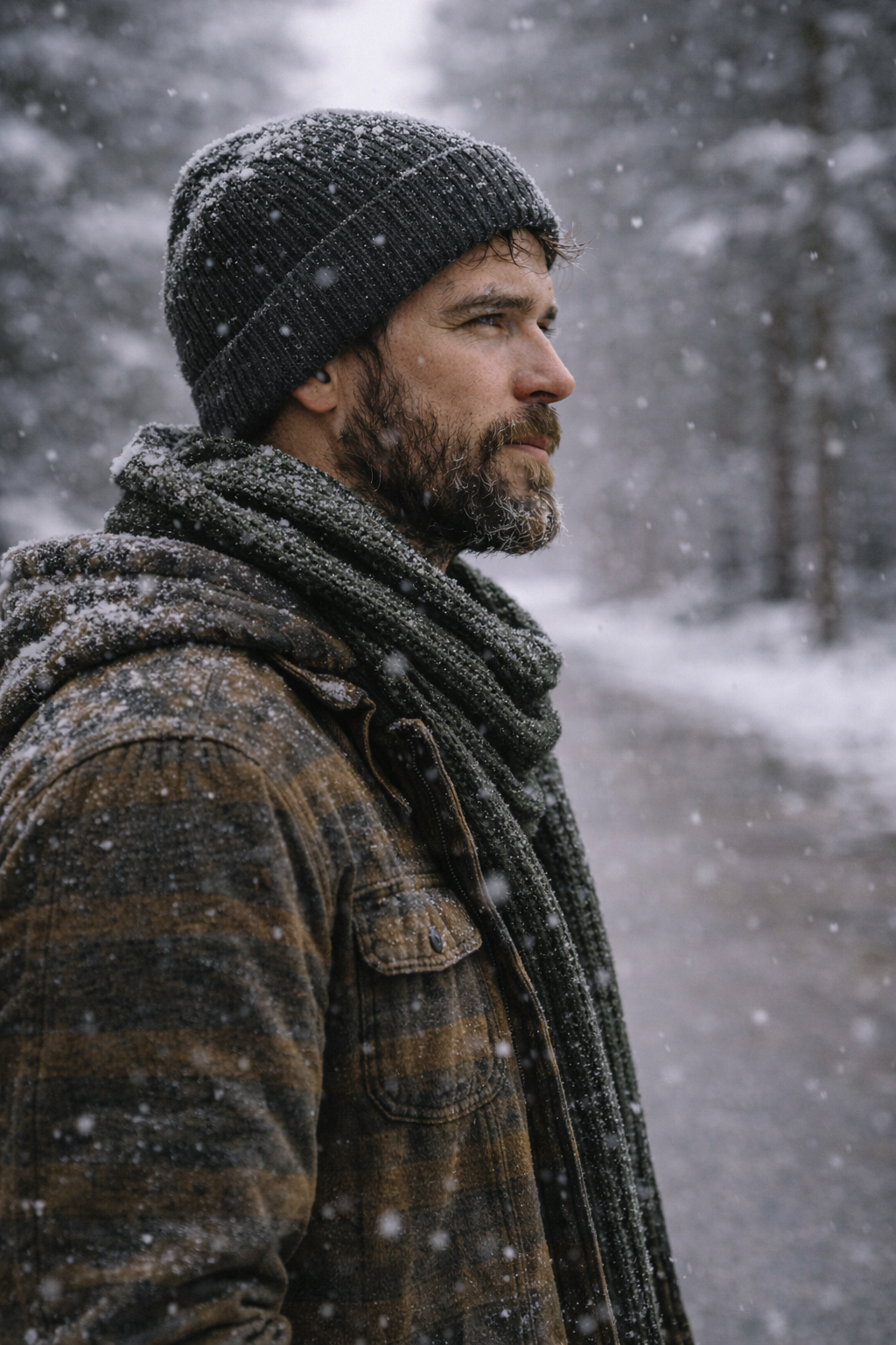 Man bundled up outdoors in the snow.