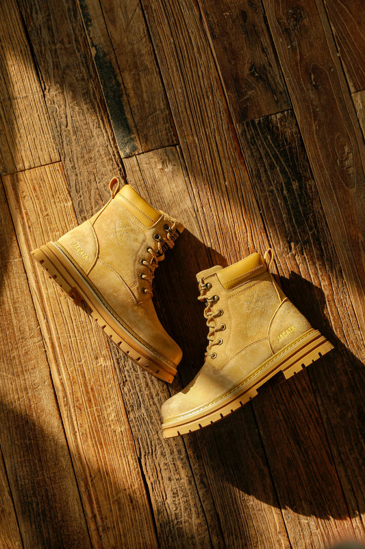 Workboots On wooden floor